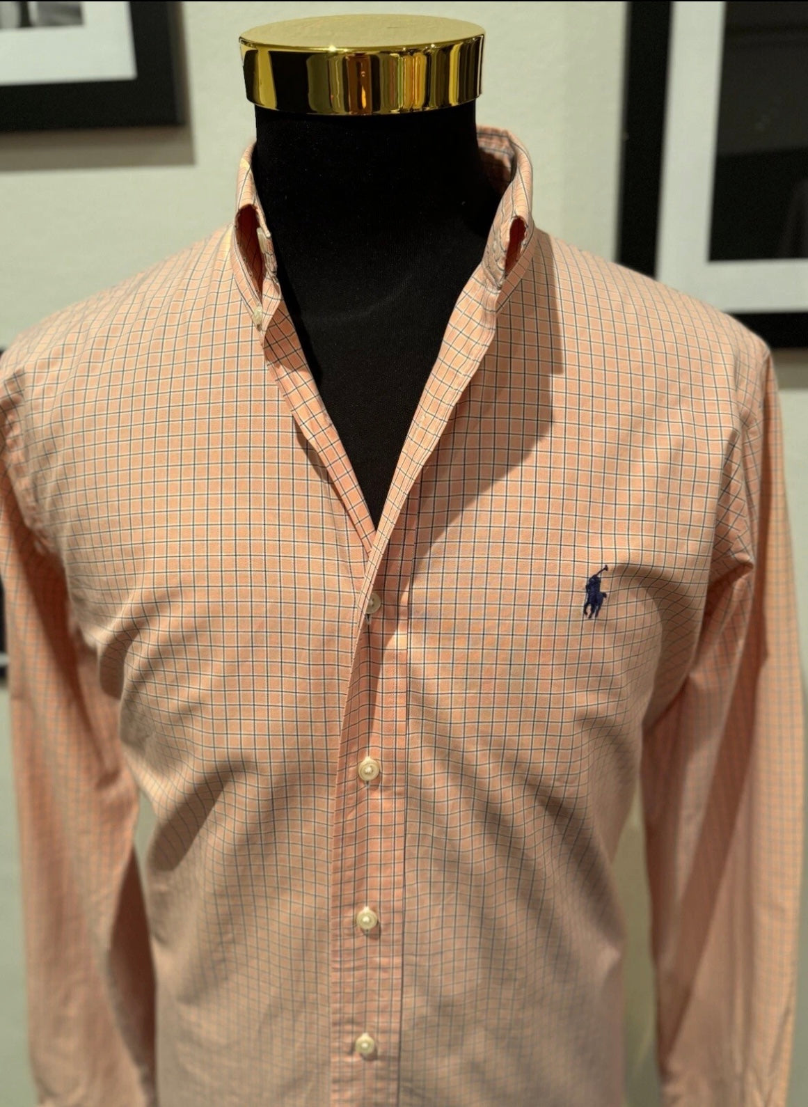 Ralph Lauren 100% Cotton Salmon Pink Check Shirt Size Large Custom Fit