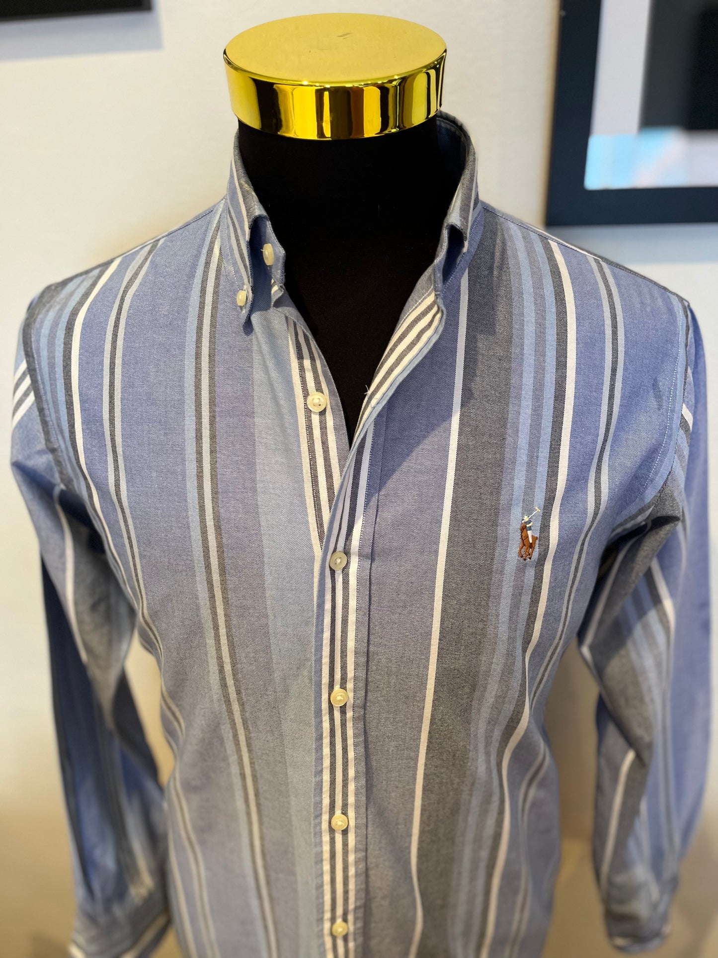 Ralph Lauren 100% Cotton White / Blue Stripe Shirt Size M Custom Fit