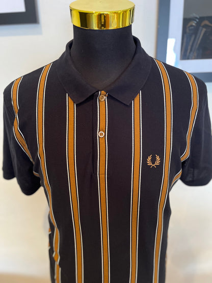 Fred Perry 100% Cotton Black Gold Stripe Polo Shirt Size XL