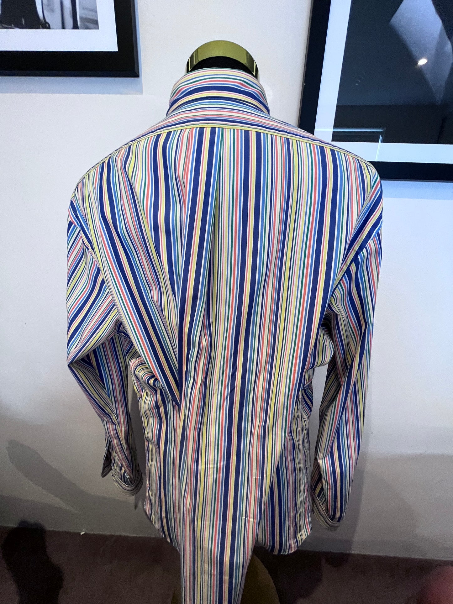 Ralph Lauren 100% Cotton Yellow / Blue Stripe Shirt Size XXL Custom Fit