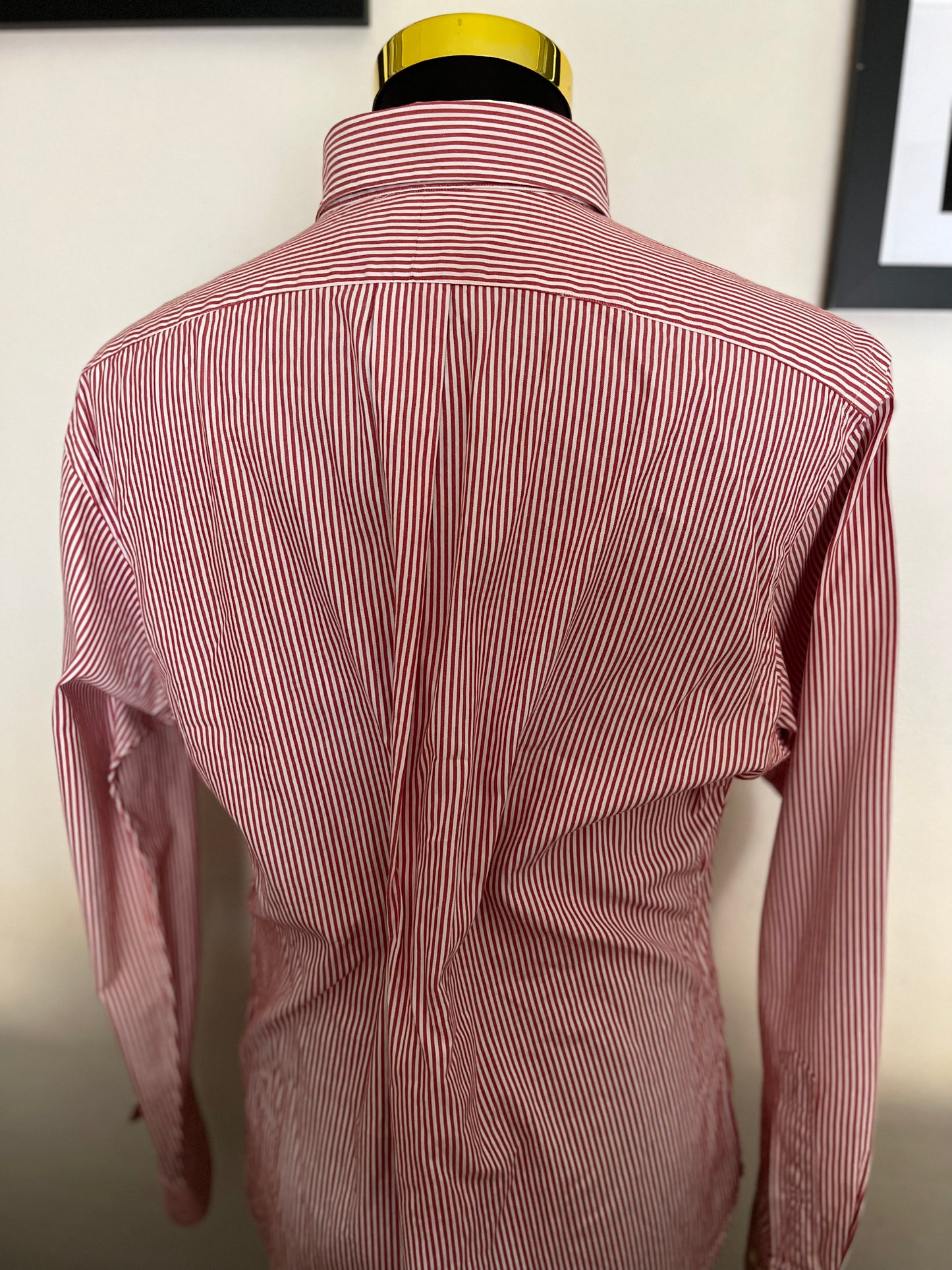 Ralph Lauren 100% Cotton White / Red Strip Shirt Size L Classic Fit, Fits L to XL