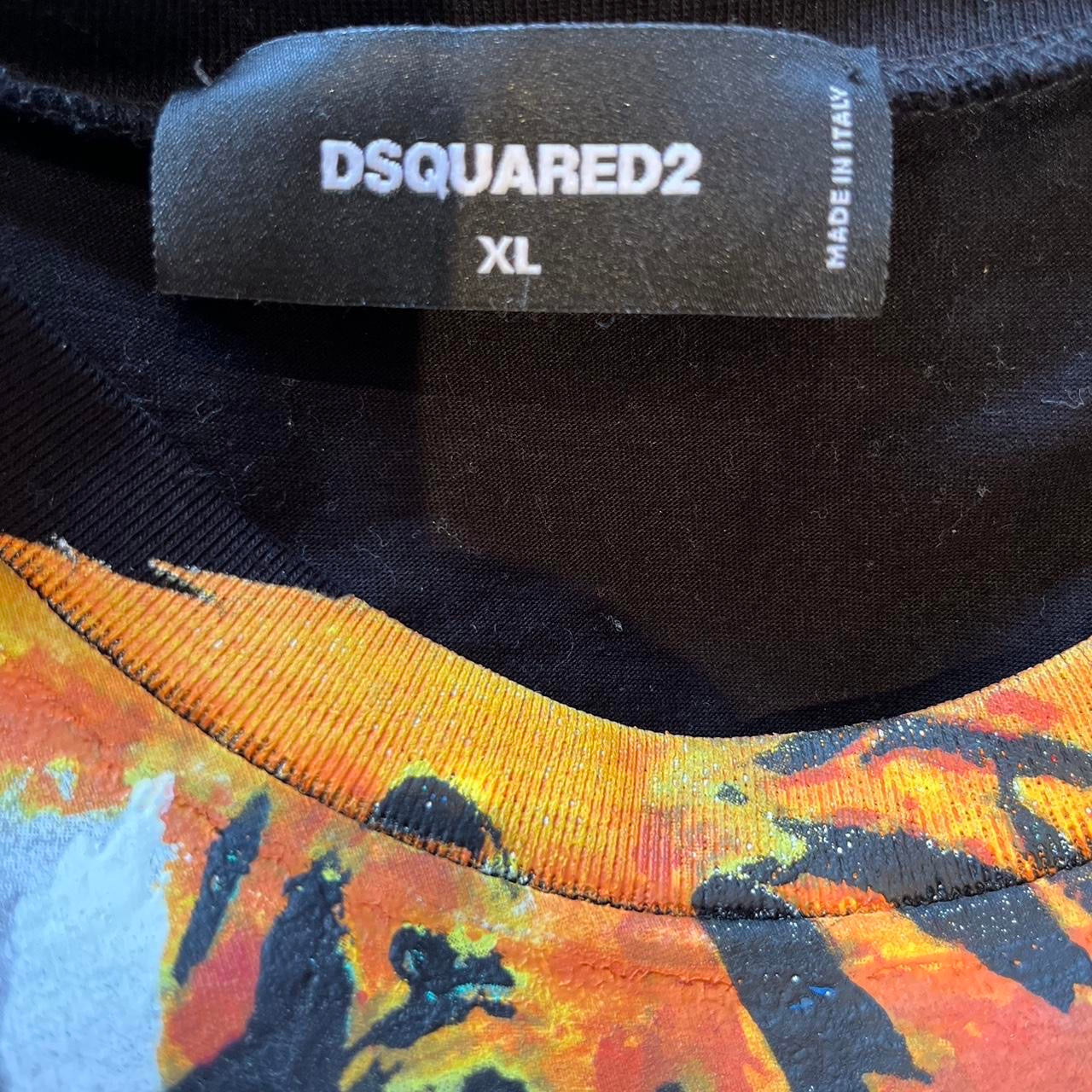 Dsquared2 100% Cotton Black Logo Tiger Print T-Shirt Size XL