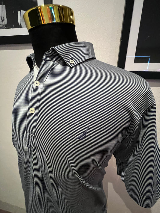 Nautica 100% Cotton Blue White Polo Shirt Size XL Regular Fit