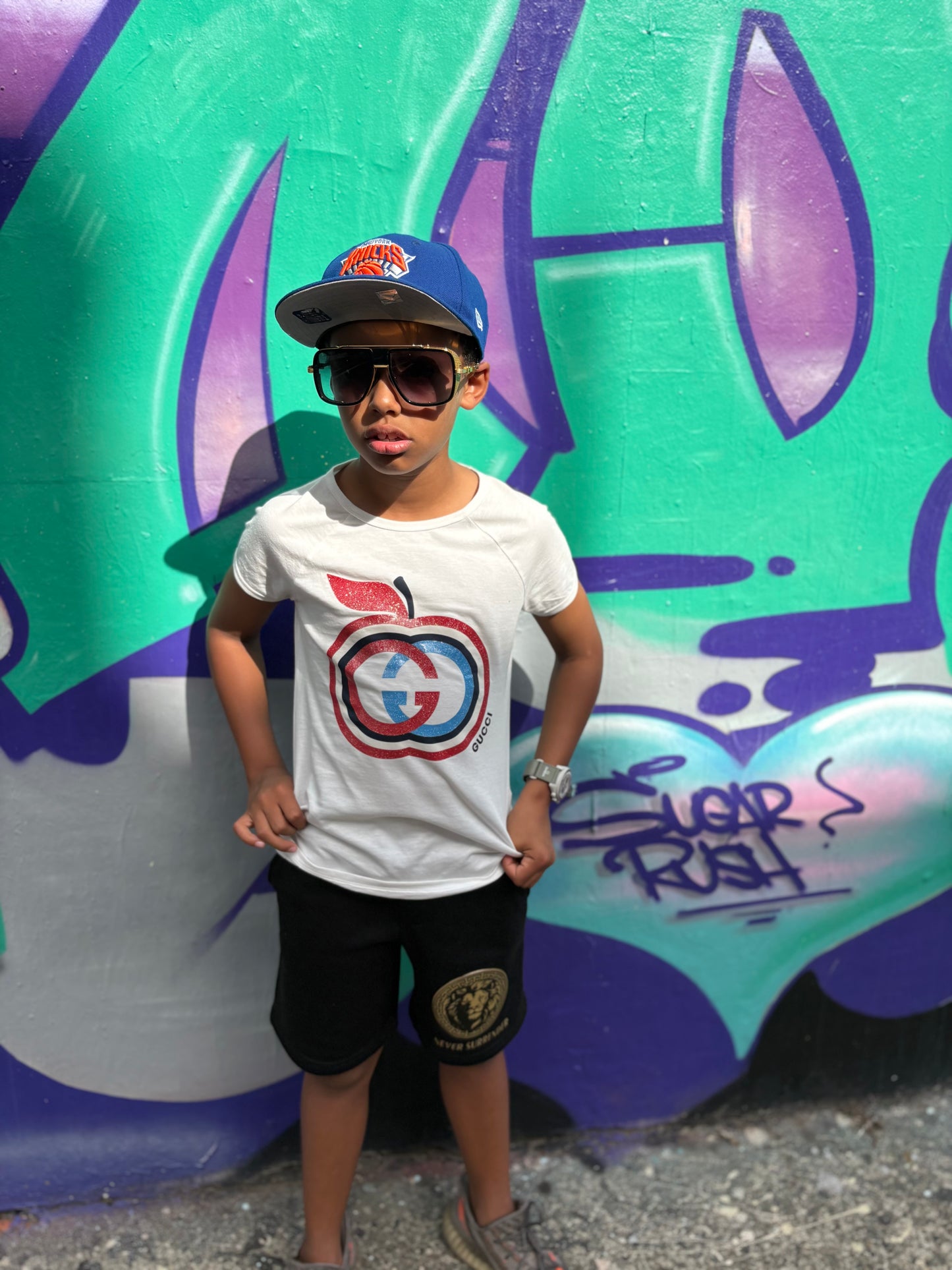 Gucci 100% Cotton White Chest Logo Vintage Tee Kids Size 9-10