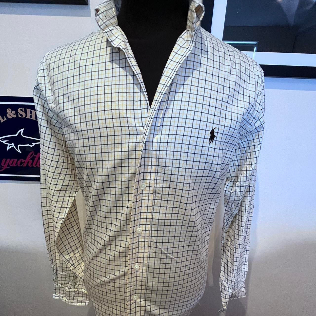 Ralph Lauren 100% Cotton White Yellow Blue Check Shirt Size Large