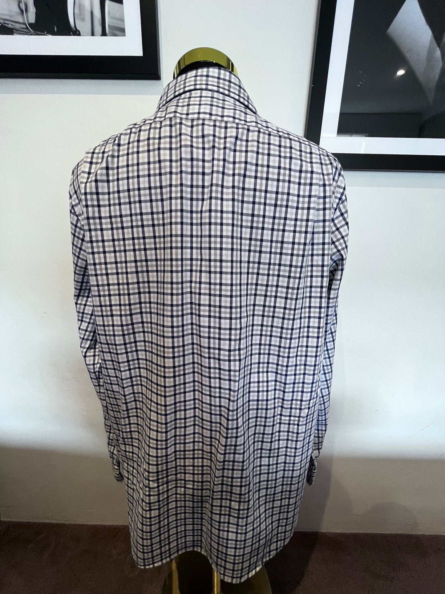 Ralph Lauren 100% Cotton White Blue Check Shirt Size Large Classic Fit Performance