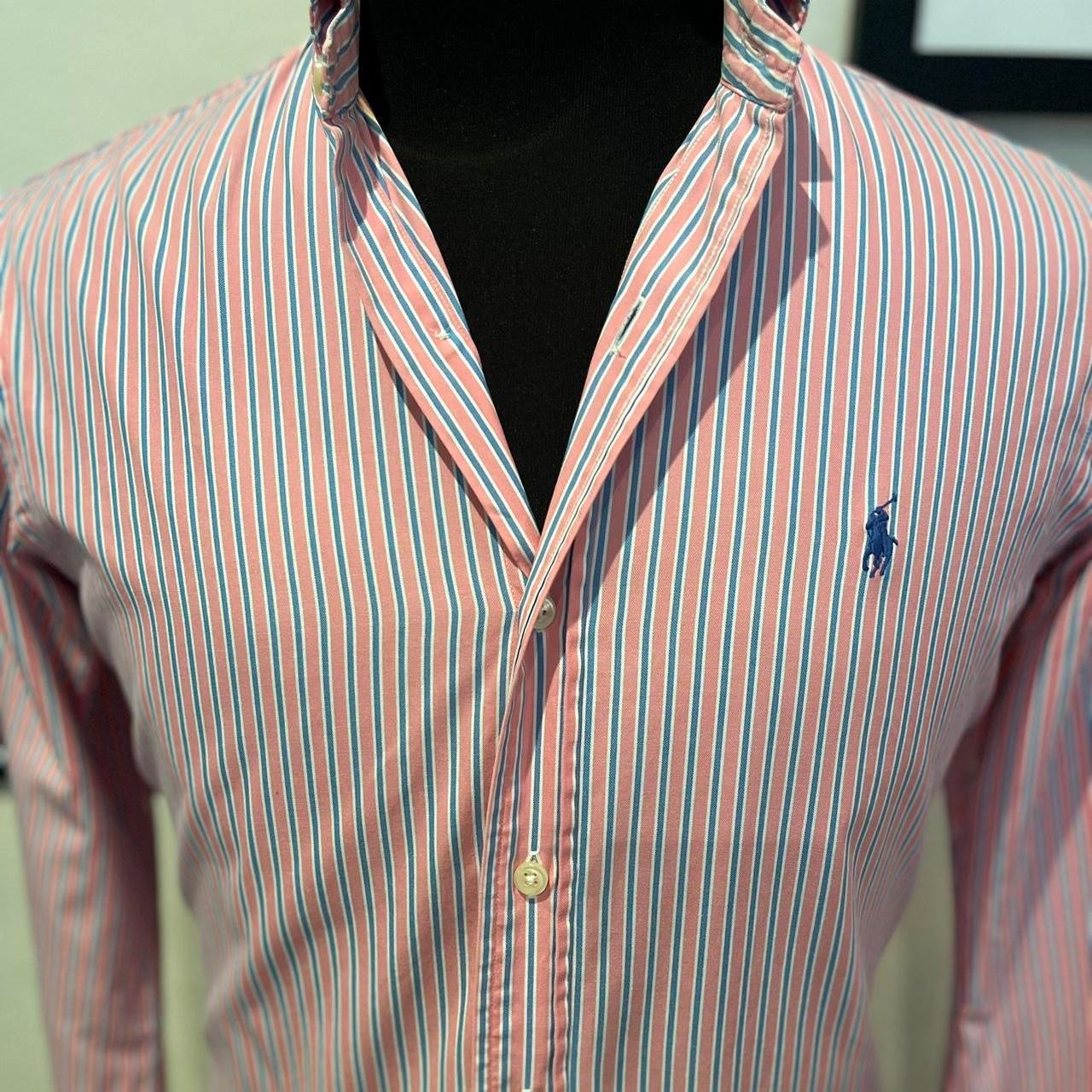 Ralph Lauren 100% Cotton Pink Blue Stripe Shirt Size 14 1/2 Small Button Down Collar
