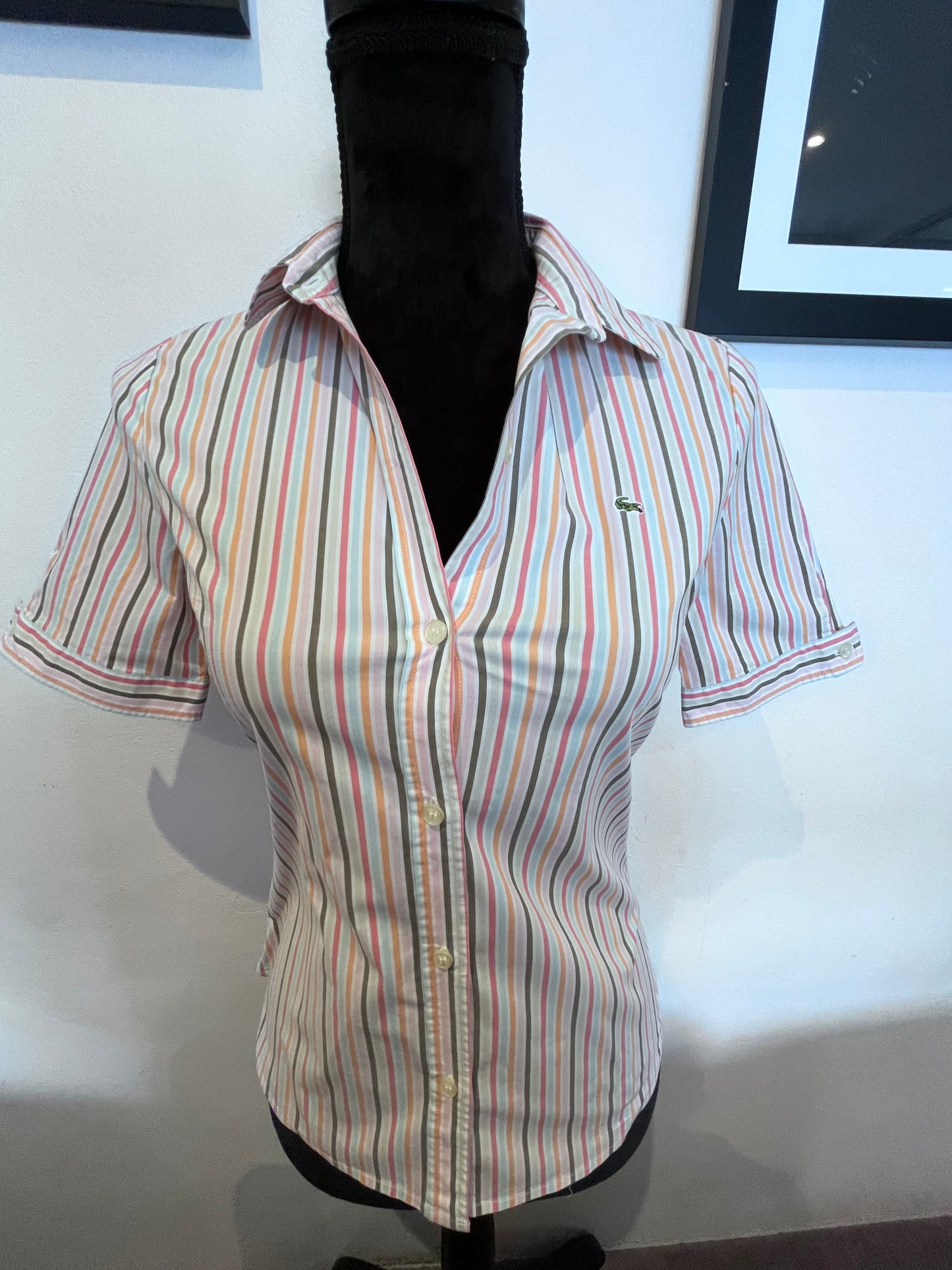 Lacoste Women’s 100% Cotton Short Sleeve Shirt Size 38 Small Slim Fit