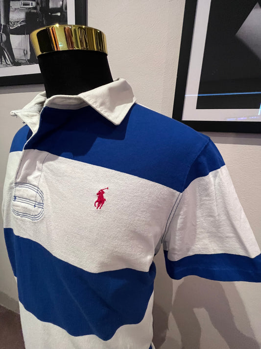 Ralph Lauren Rugby Polo Shirt 100% Cotton Size XL Blue White Stripe
