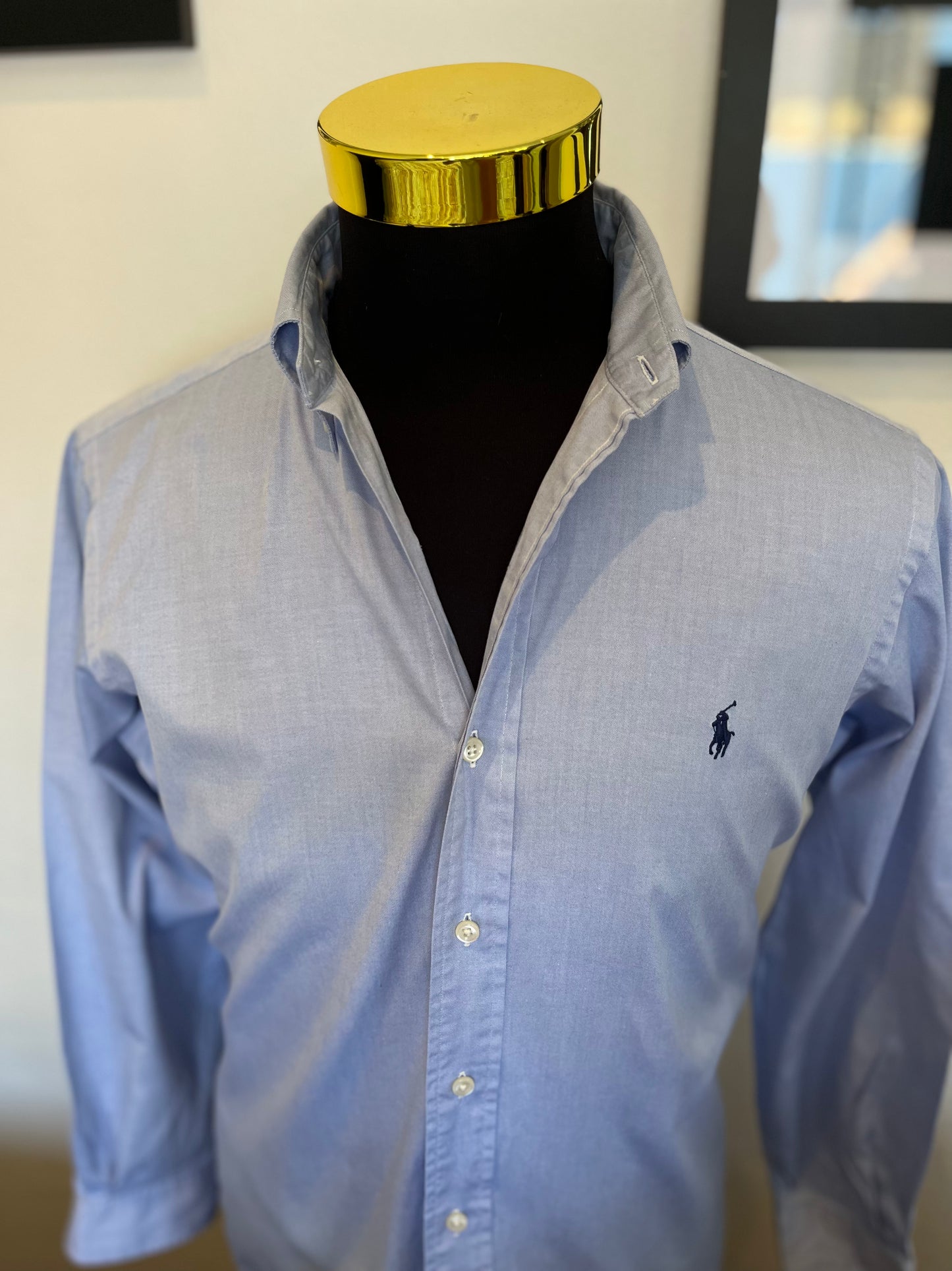 Ralph Lauren 100% Cotton Blue Button Down Shirt Size M Classic Fit, 15/32