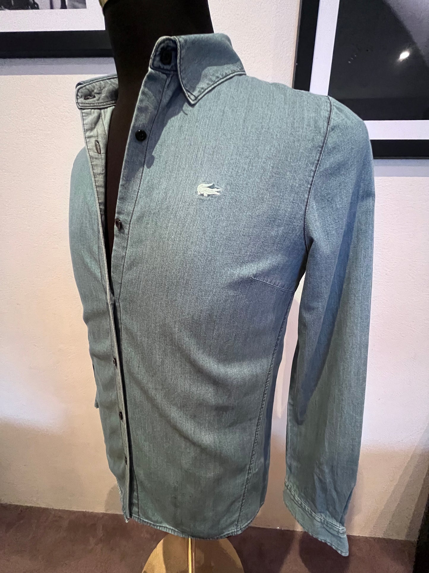 Lacoste 100% Cotton Blue Denim Shirt Size 36 Small Slim Fit