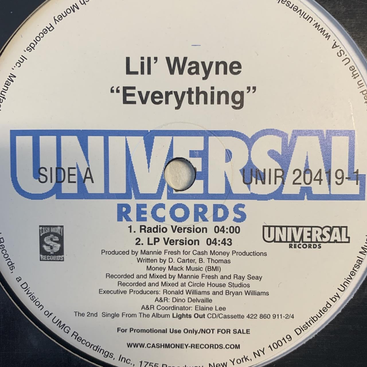 Lil’ Wayne “Everything” 4 Track 12inch Vinyl Single DJ Promo Copy