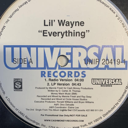 Lil’ Wayne “Everything” 4 Track 12inch Vinyl Single DJ Promo Copy