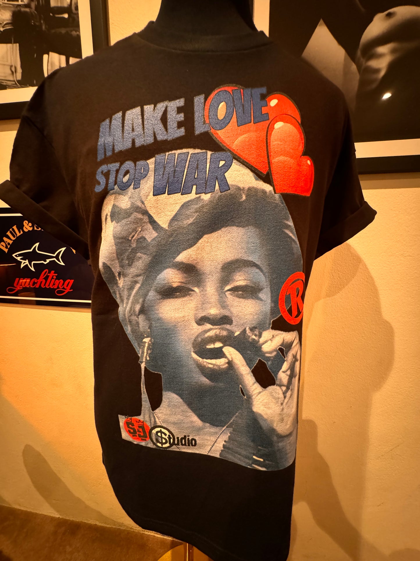 Street & Juice “Make Love Stop War” 100% Cotton Black Chest Logo T Shirt