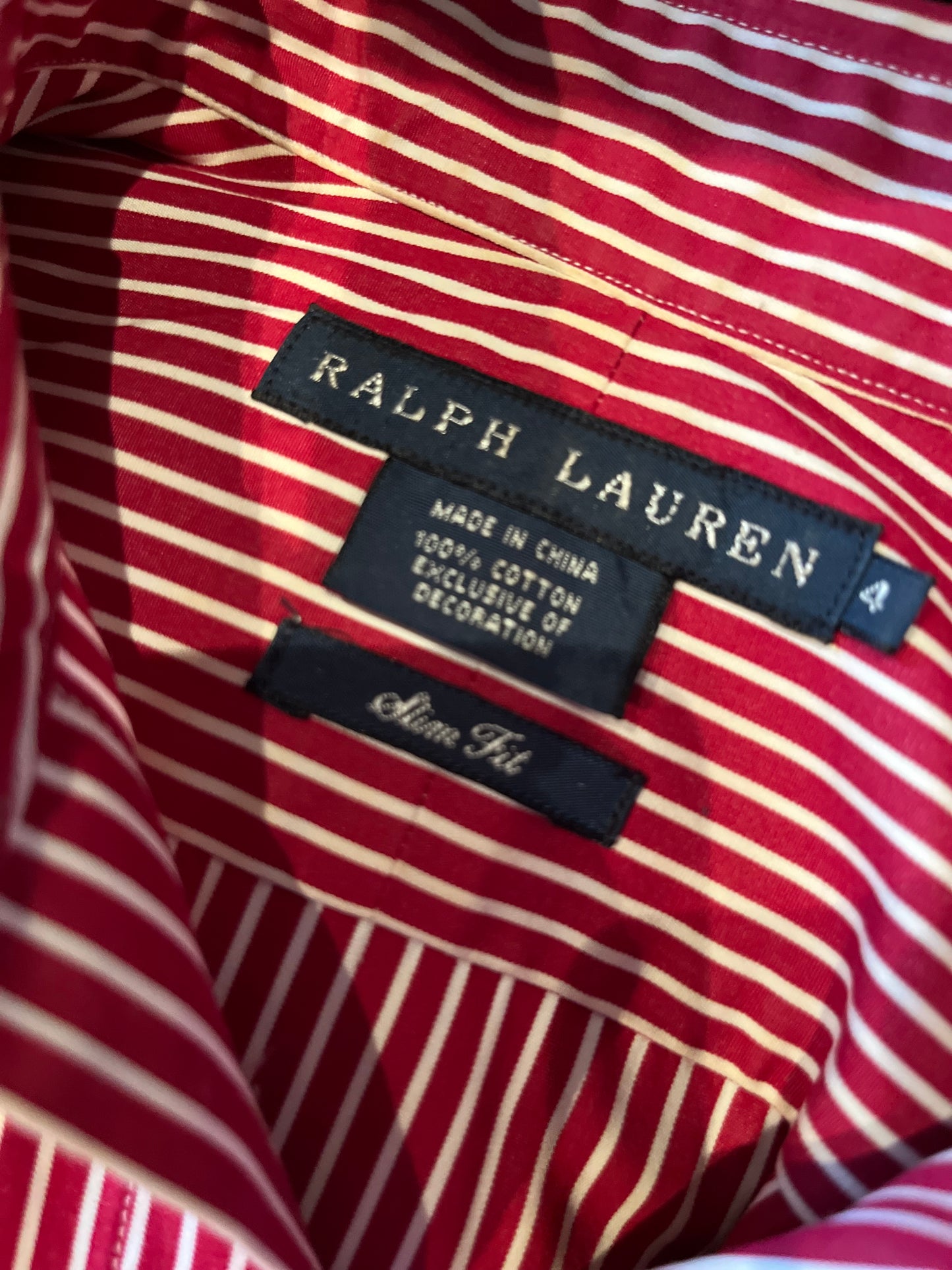 Ralph Lauren Women’s 100% Cotton Red White Stripe Shirt Size 4 Slim Fit