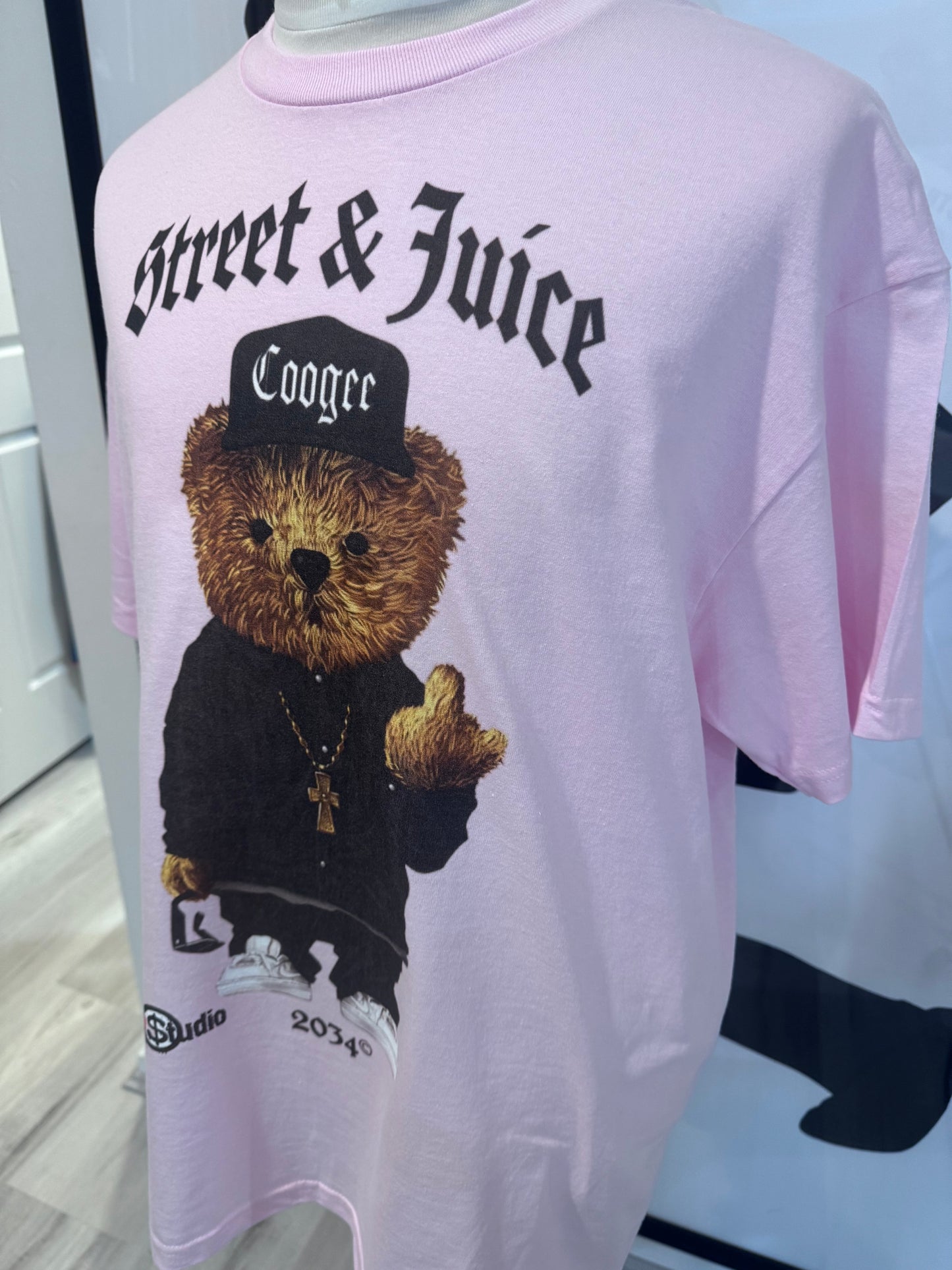 Street & Juice ‘Coogee Bear’ 100% Cotton Pink Chest & Back Logo Tee