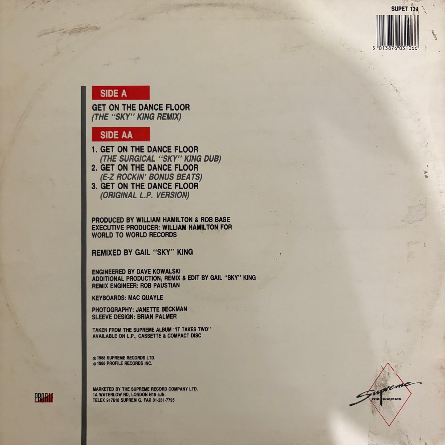 Rob Base & DJ E-Z Rock “Get On The Dance Floor” 4 Version 12inch Vinyl Record