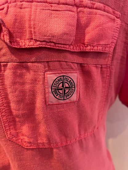 Stone Island 100% Cotton Linen Salmon Pink Shirt Size XL Made in Italy