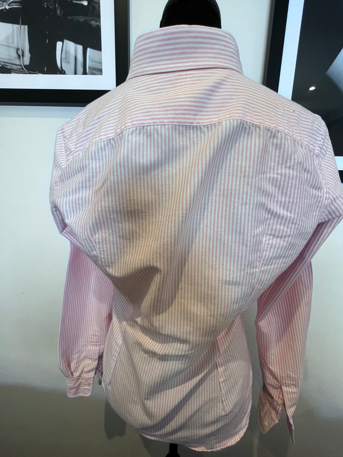 Ralph Lauren Women’s 100% Cotton Pink White Stripe Shirt Slim Fit Size 8