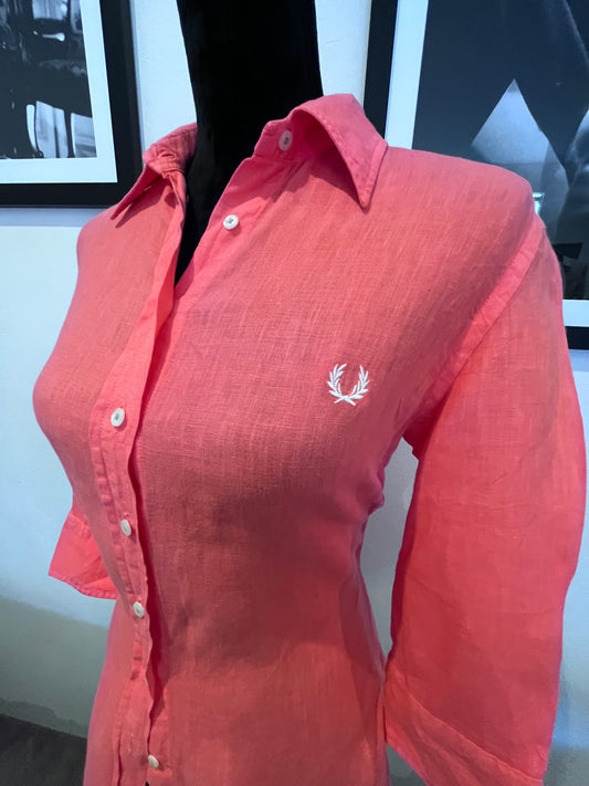 Fred Perry Women’s 100% Linen Pink Shirt Slim Fit Size L