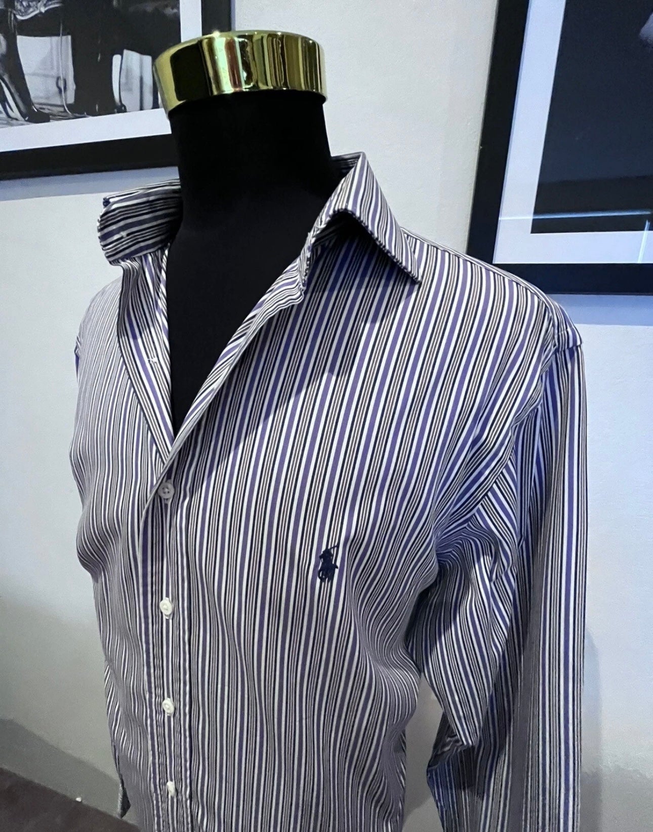 Ralph Lauren 100% Cotton Purple White Stripe Dress Shirt Size XXL Custom Fit
