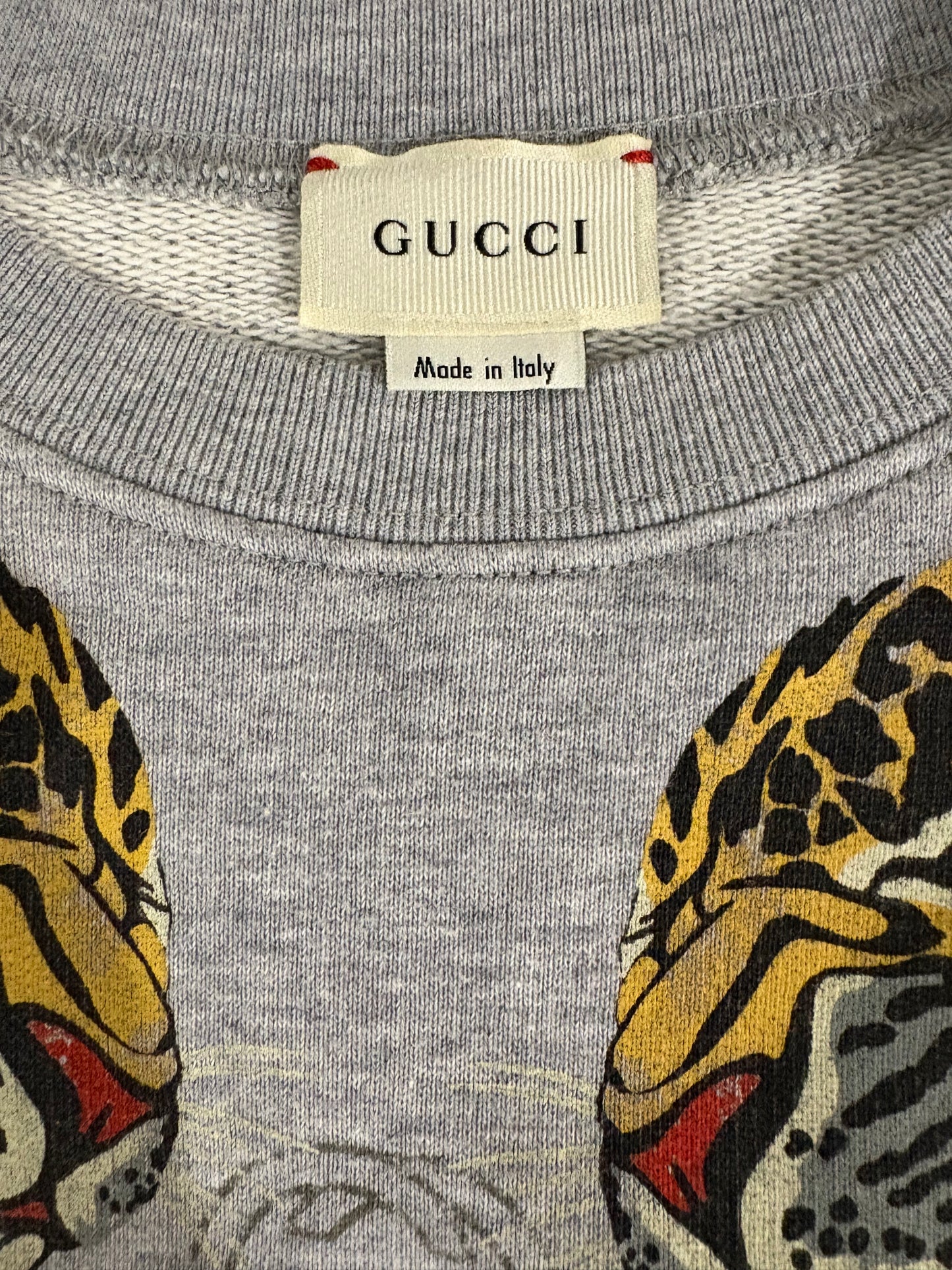 Gucci 100% Cotton Gray Leopard Chest Logo Vintage Sweatshirt Kids Size 6