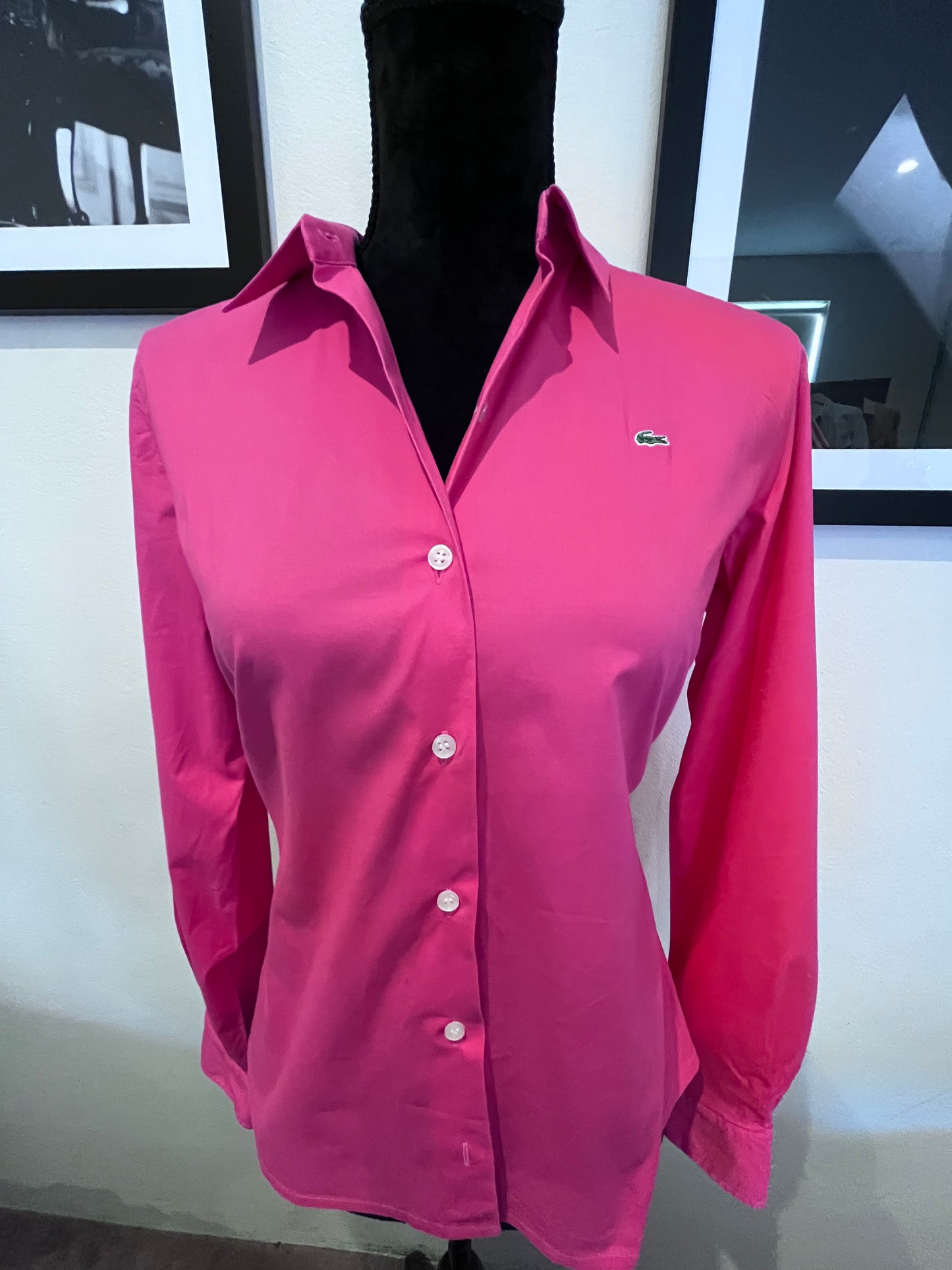 Lacoste Women’s 100% Cotton Pink Shirt Slim Fit Size 42