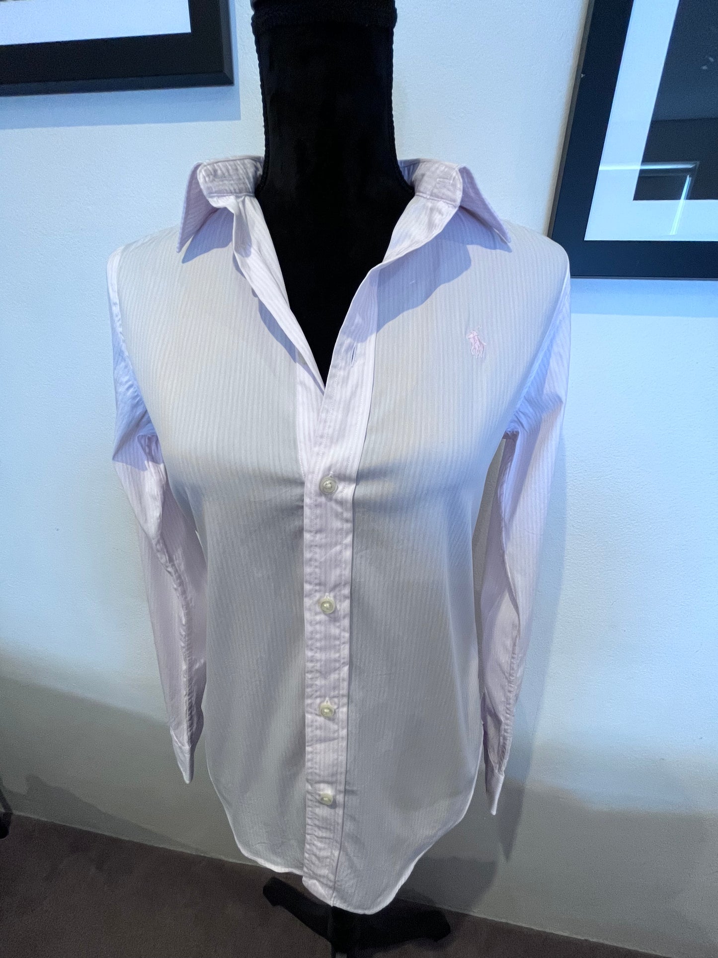 Ralph Lauren 100% Cotton Women’s Pink White Stripe Shirt Size 4 Classic Fit