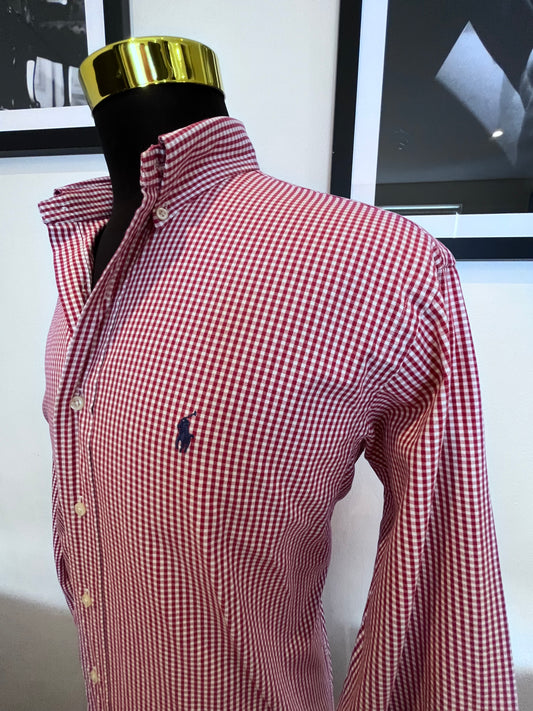 Ralph Lauren 100% Cotton Red White Gingham Check Size L 16 Classic Fit