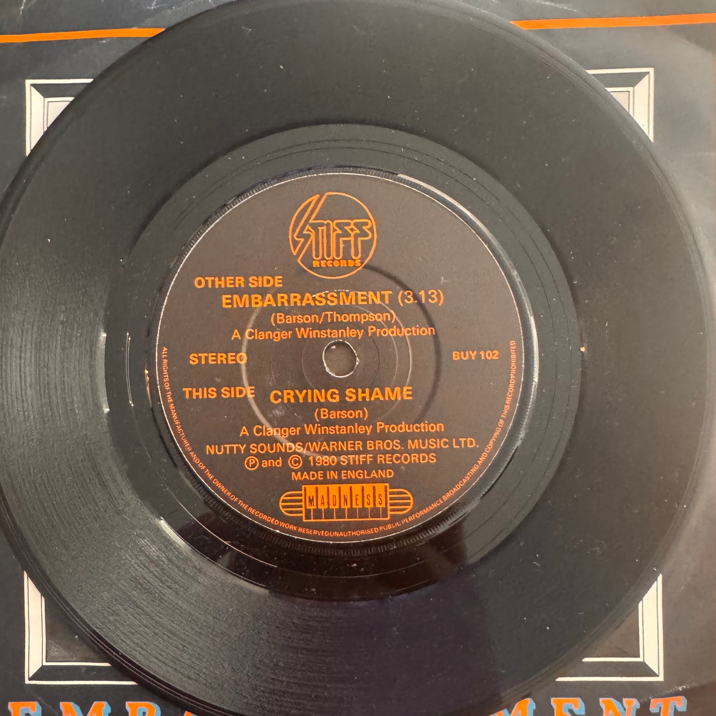 Madness “Embarrassment” 2 Track 7inch Vinyl Record Stiff Records 1980