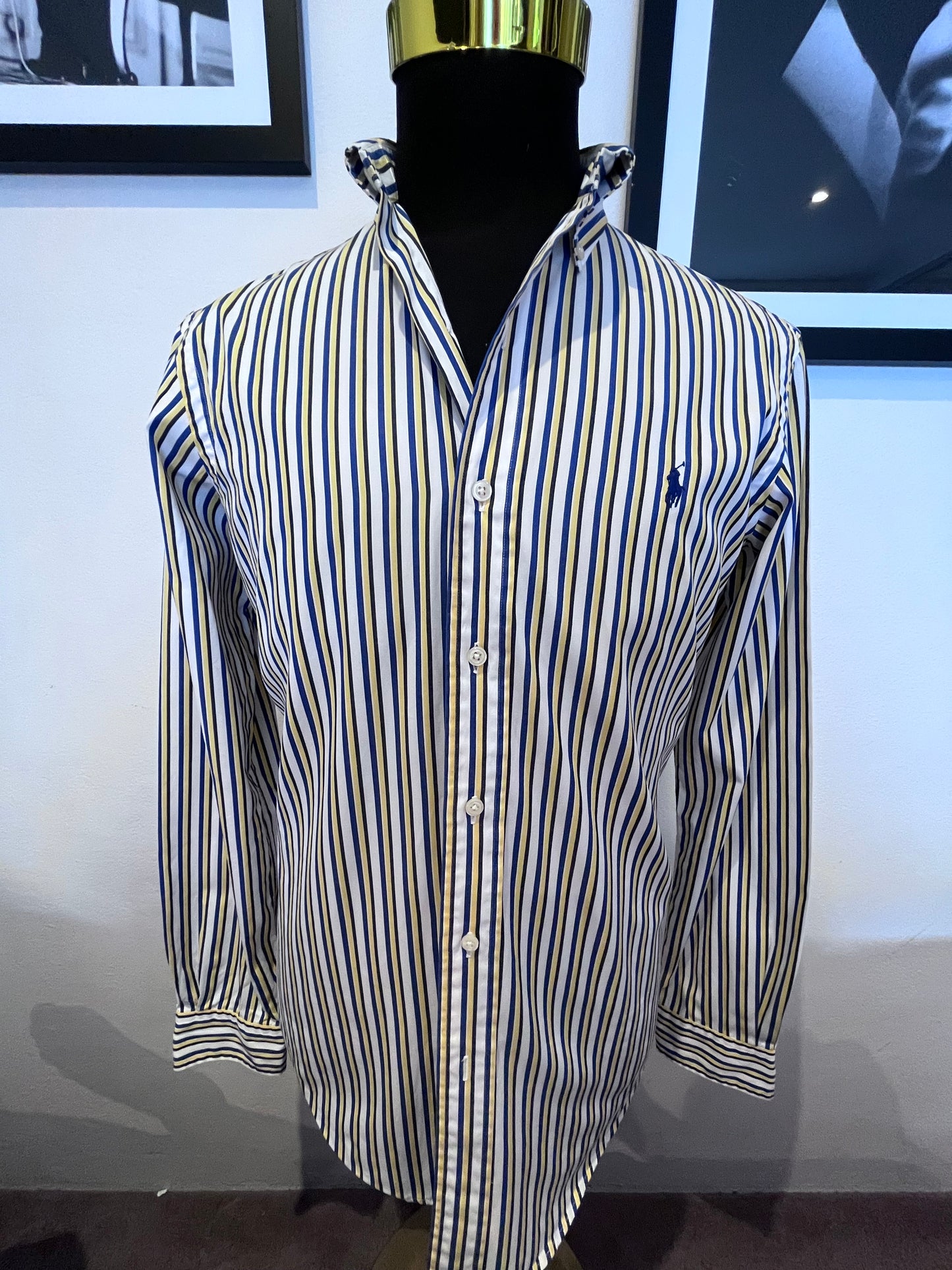 Ralph Lauren 100% Cotton White / Blue Stripe Shirt Size M Custom Fit