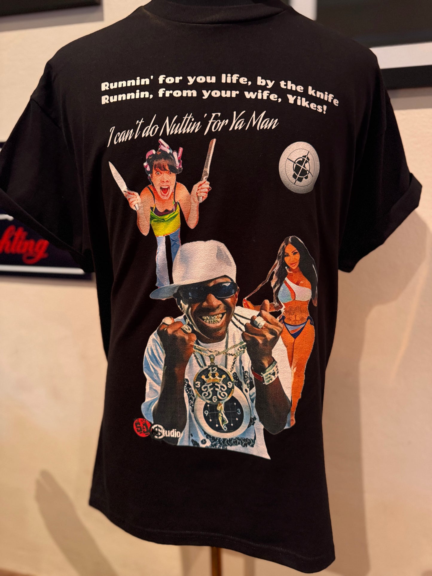 Street & Juice Flavor Flav Public Enemy “Can’t Do Nuttin For Ya Man” 100% Cotton Black Chest Logo T Shirt
