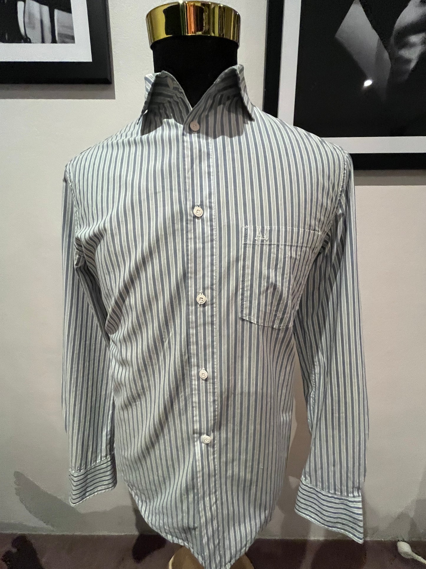 Armani Armani Jeans 100% Cotton White / Grey Stripe Shirt Size S