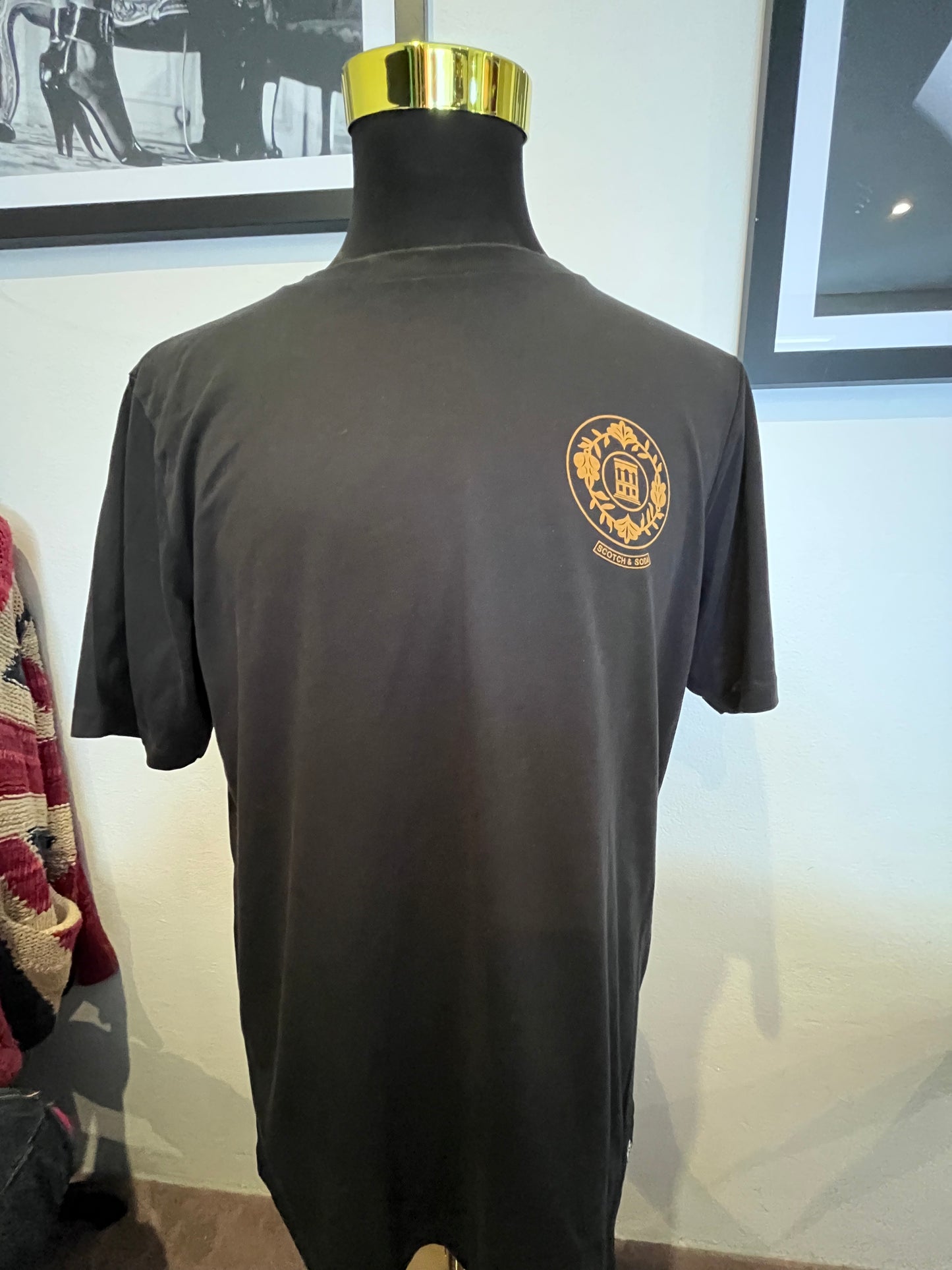 Scotch & Soda Cotton Blend Black Logo Print Tee Size XL