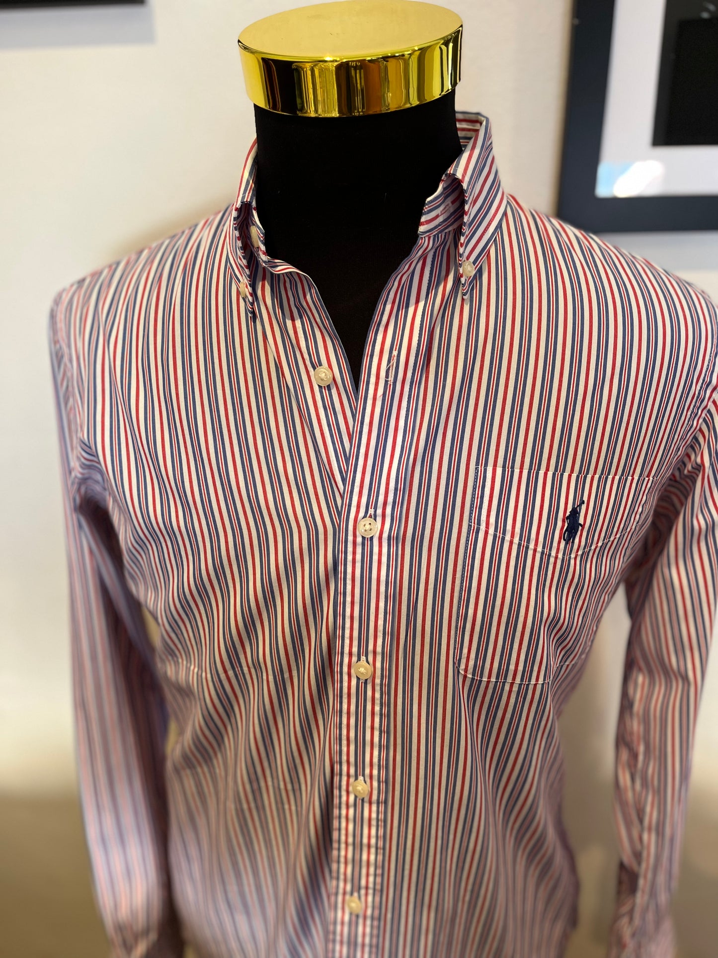 Ralph Lauren 100% Cotton Custom Fit White Striped Shirt Size M