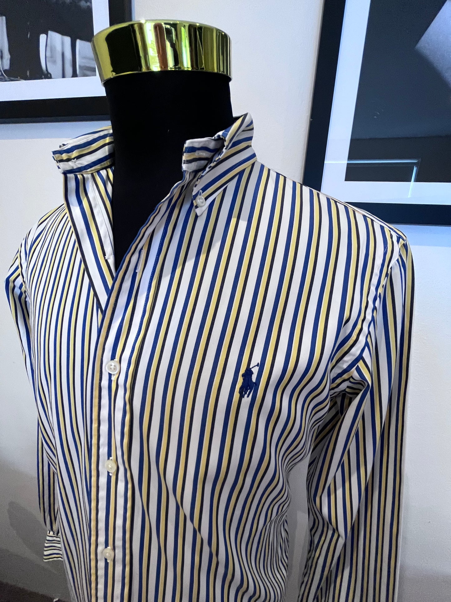 Ralph Lauren 100% Cotton White / Blue Stripe Shirt Size M Custom Fit