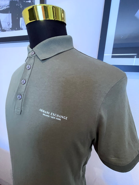 Armani Armani Exchange 100% Cotton Khaki Polo Size Medium Logo Chest Print