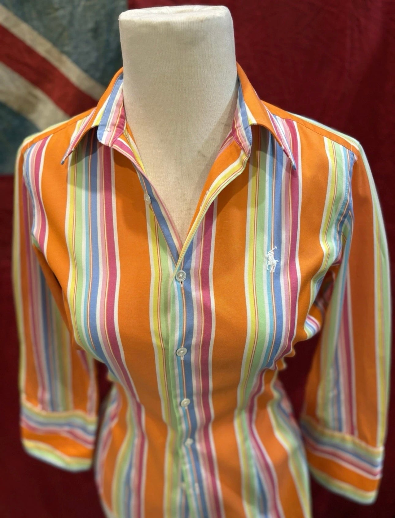 Ralph Lauren Women’s 100% Cotton Orange Striped Shirt Size 2