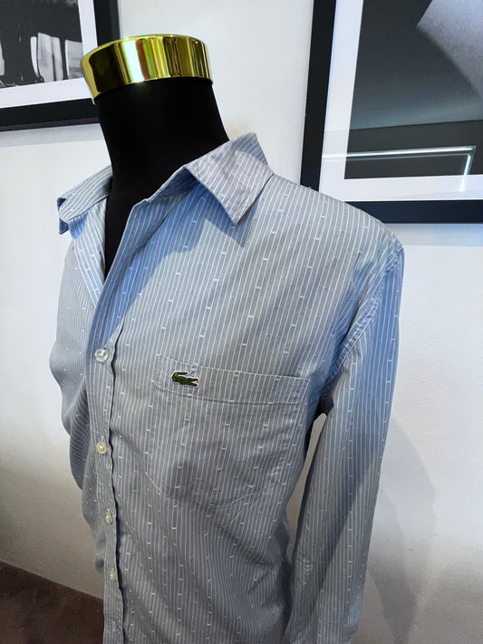 Lacoste 100% Cotton Blue White Stripe Shirt Size L Classic Fit Button Down Collar