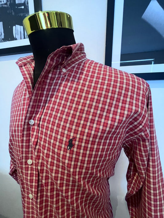 Ralph Lauren 100% Cotton Red Check Button Down Shirt Size S Classic Fit, 15/32