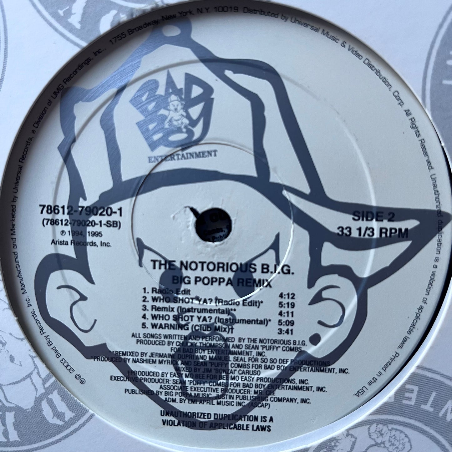 The Notorious B.I.G. “Big Poppa” / “Warning” 9 Version 12inch Vinyl on Bad Boy Entertainment