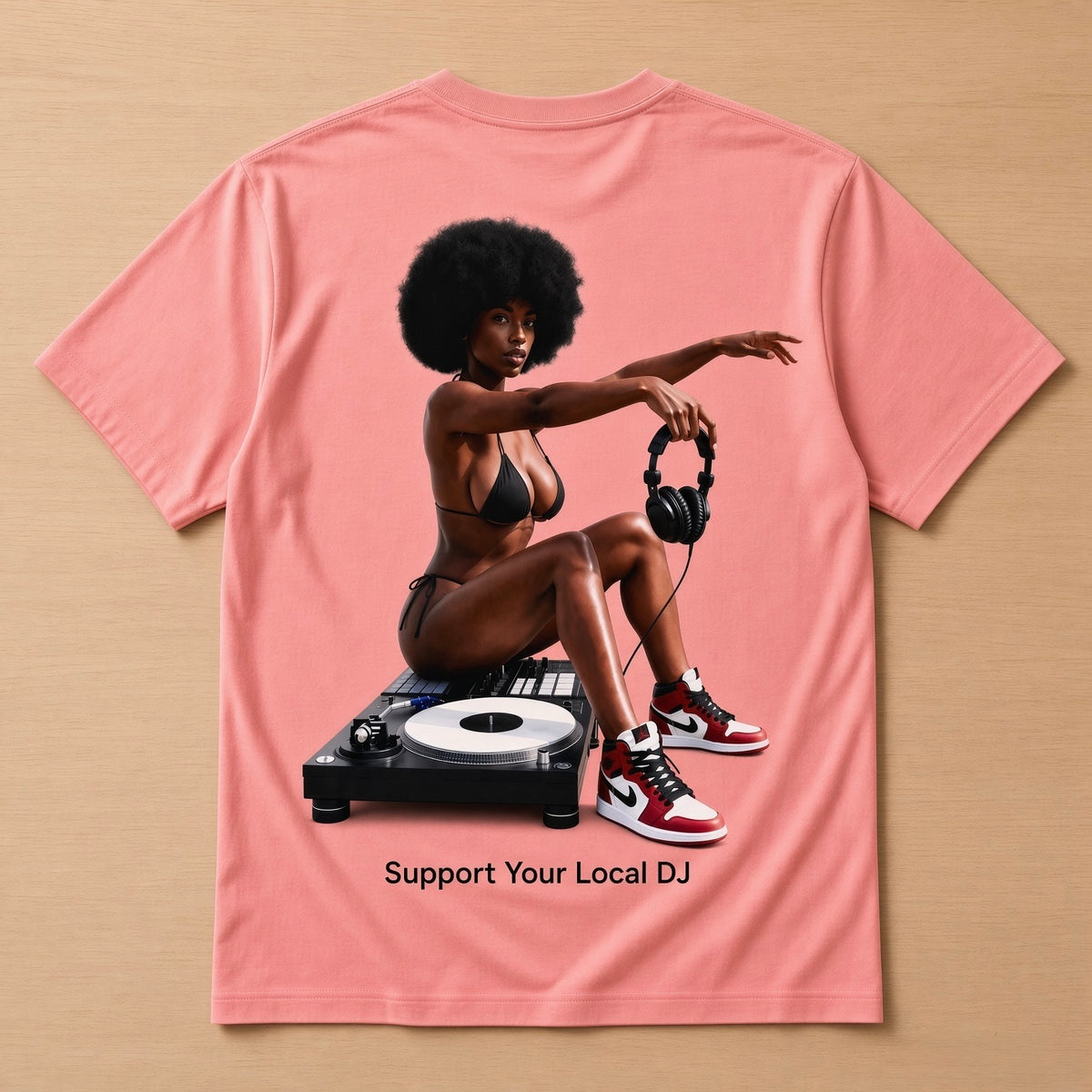 Street & Juice ‘Support Your Local DJ’ 100% Heavyweight Pink Cotton Graphic Tee