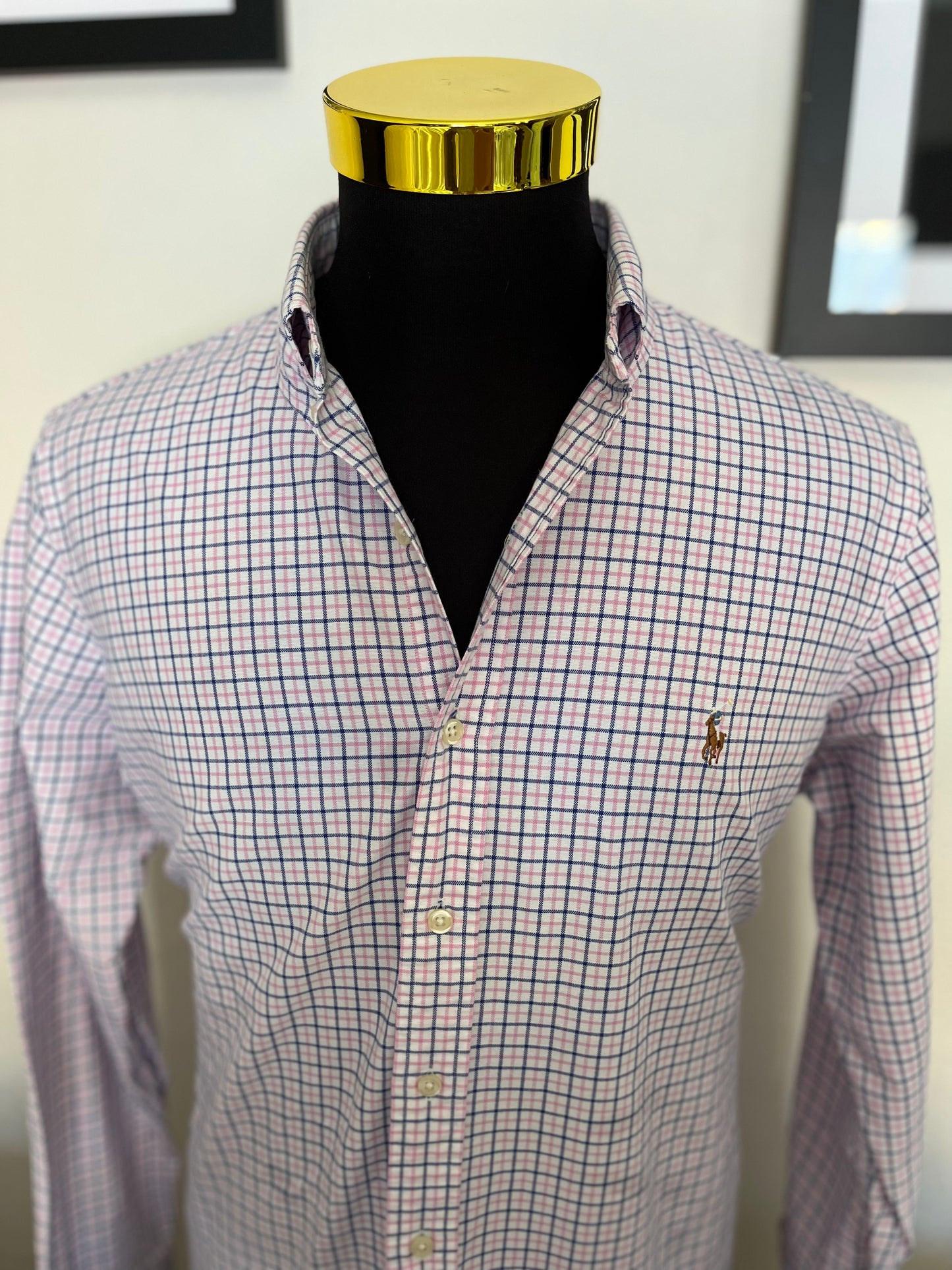 Ralph Lauren 100% Cotton Pink / White Check Size L Classic Fit