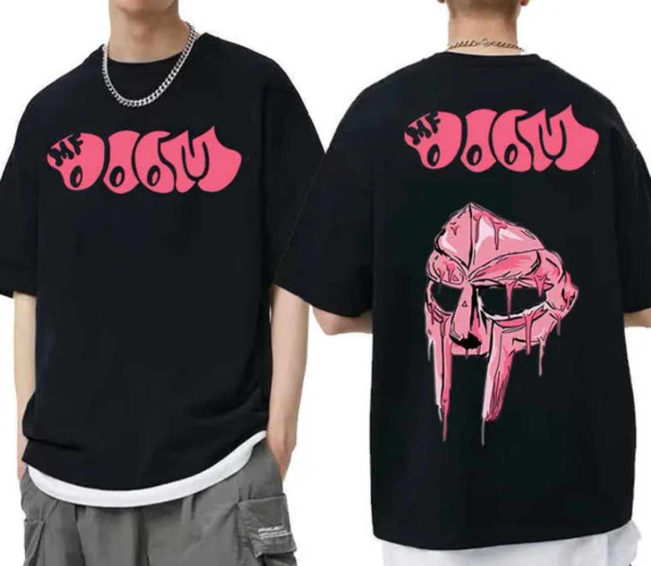 MF DOOM 100% Cotton Black Chest & Back Logo Tee Size Large