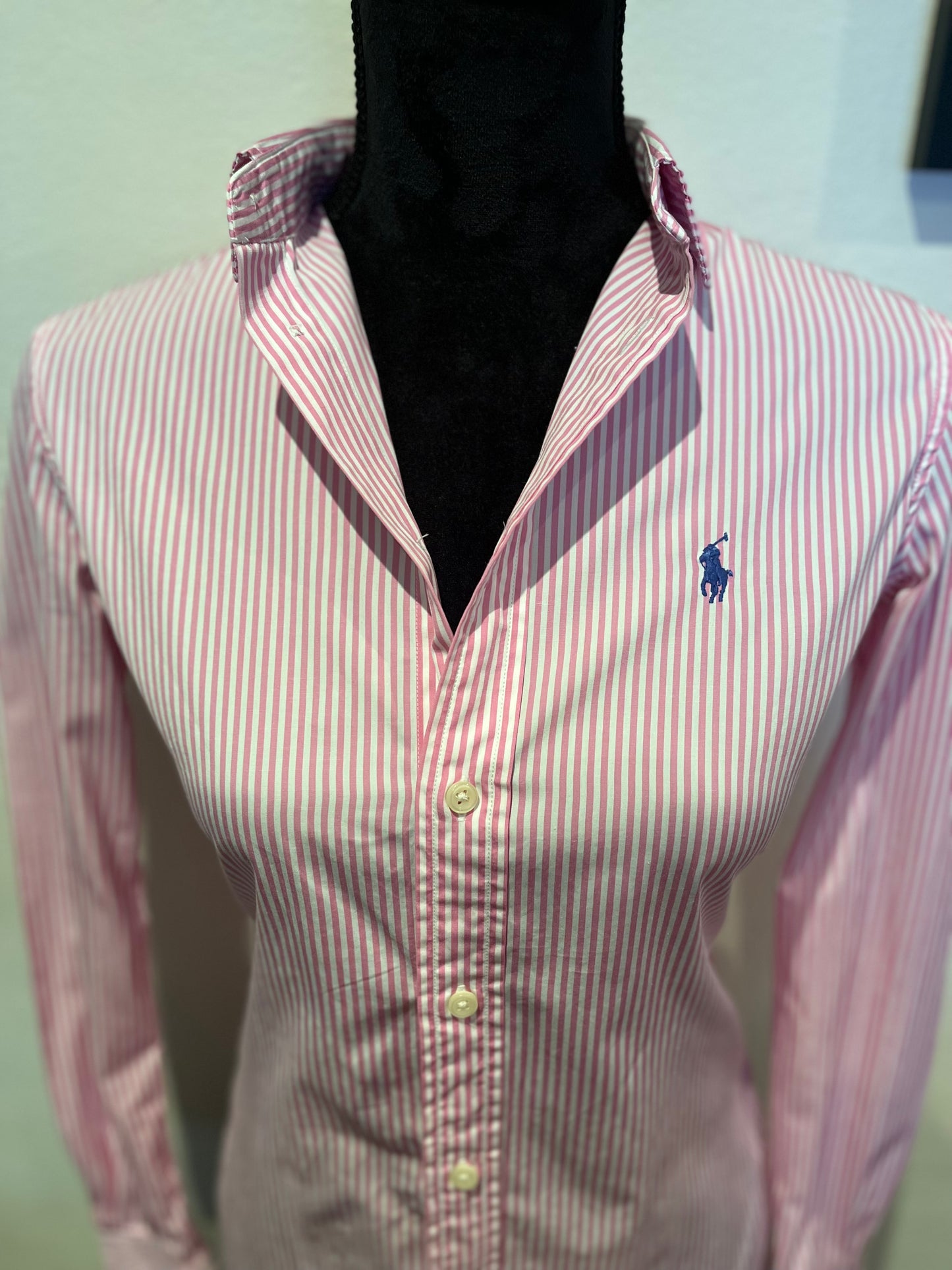 Ralph Lauren Women’s 100% Cotton Pink White Stripe Shirt Size 4