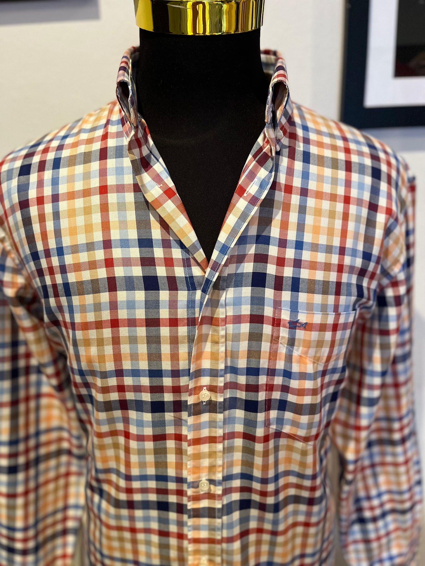 Paul & Shark 100% Cotton Red Blue Check Shirt Size 41 Large Made In Italy Classic Fit