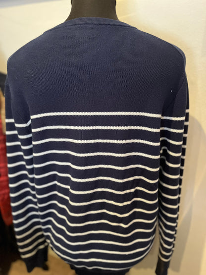 Polo Ralph Lauren 100% Cotton Blue White Stripe Waffle Sweater Size XL