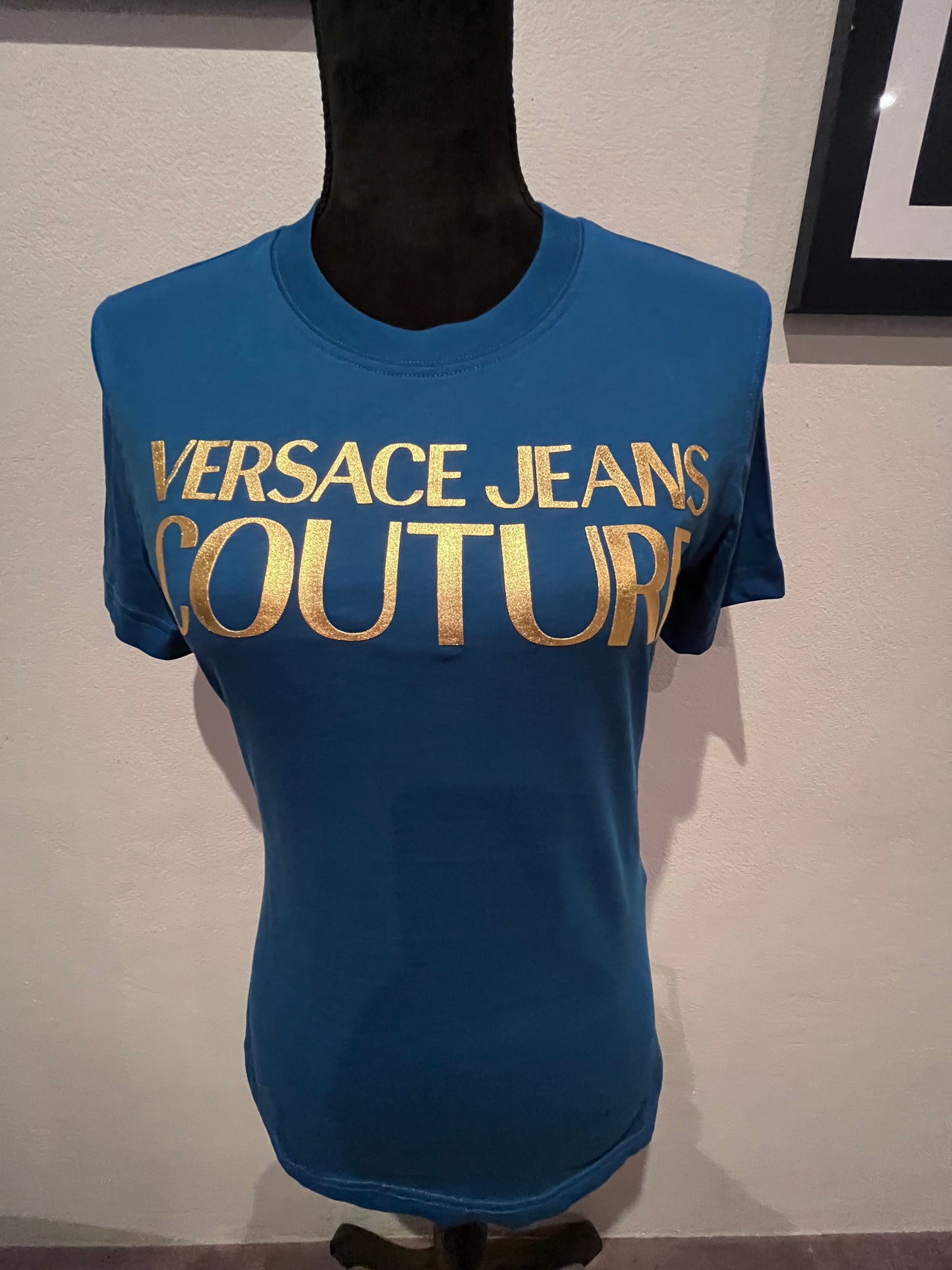 Versace Jeans Couture Women’s 100% Cotton Blue Logo Print T Shirt Size M