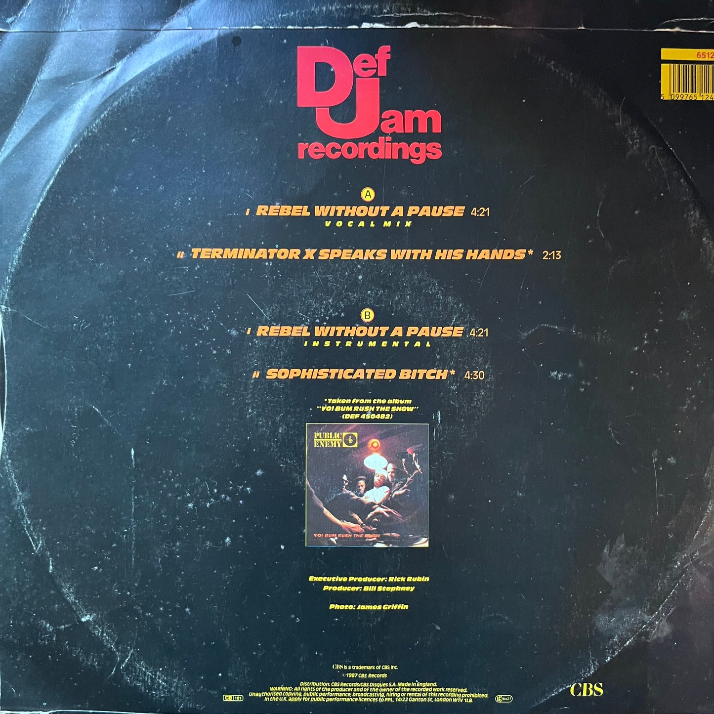 Public Enemy “Rebel Without A Pause” / “Sophisticated Bitch” 4 Track 12inch Vinyl Record