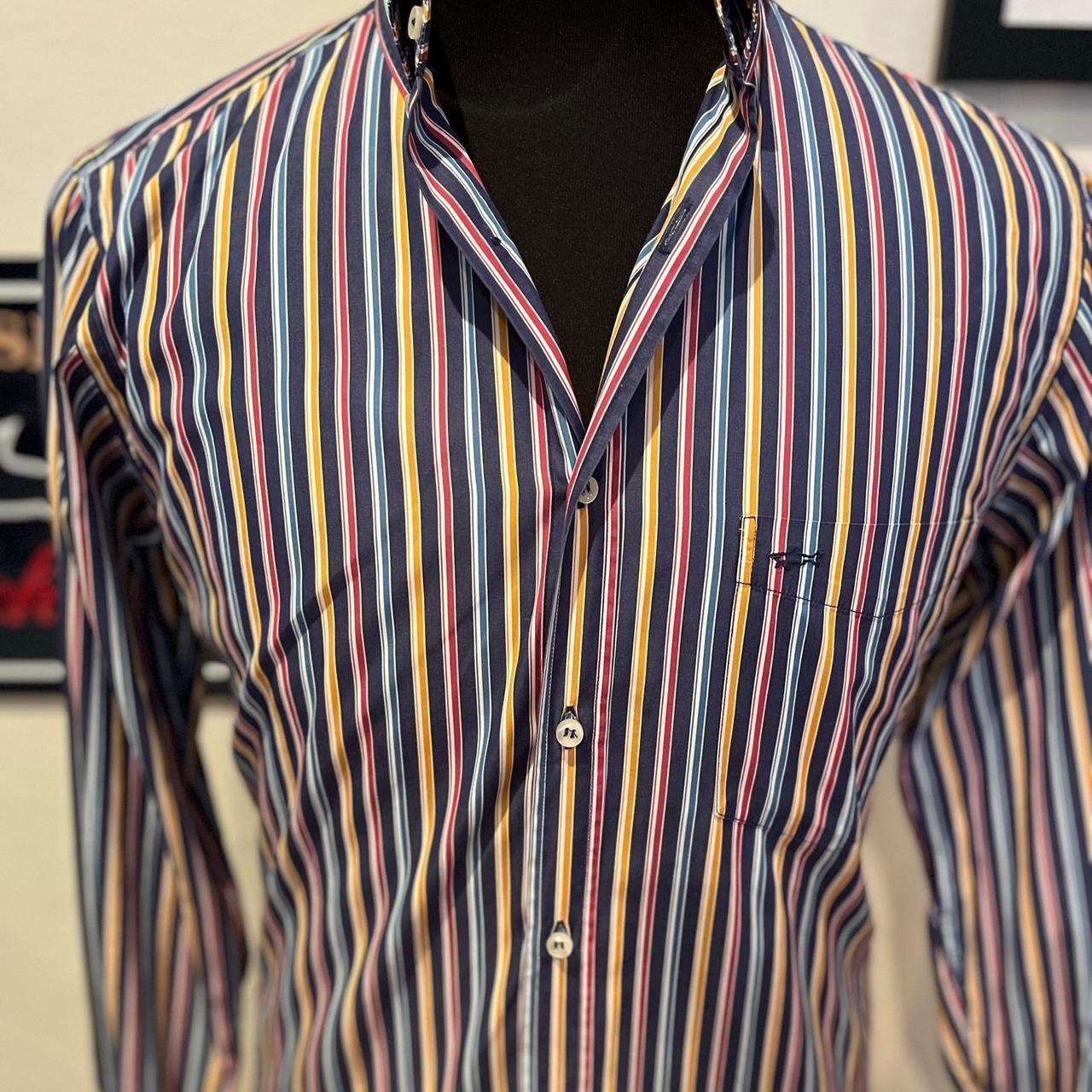 Paul & Shark 100% Cotton Blue Red Striped Shirt Size Medium Made in Italy